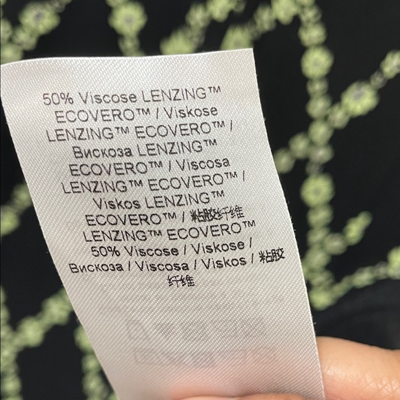 Ganni Crepe Margarita Black Mini Dress with Green Floral Lattice - Picture 16 of 17